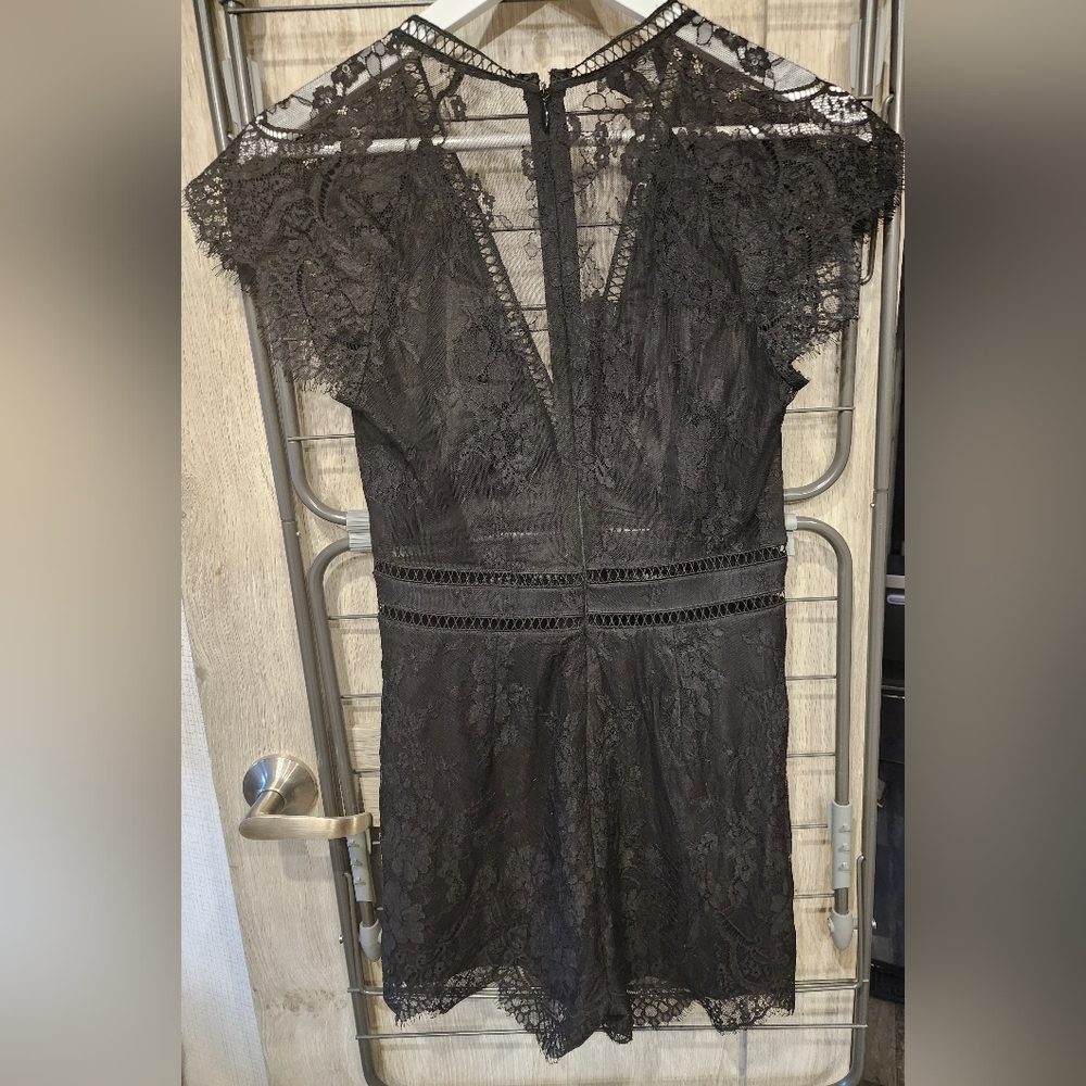 Bebe Lace Black Romper 8 Sheer Back Crochet Trim - Picture 6 of 11